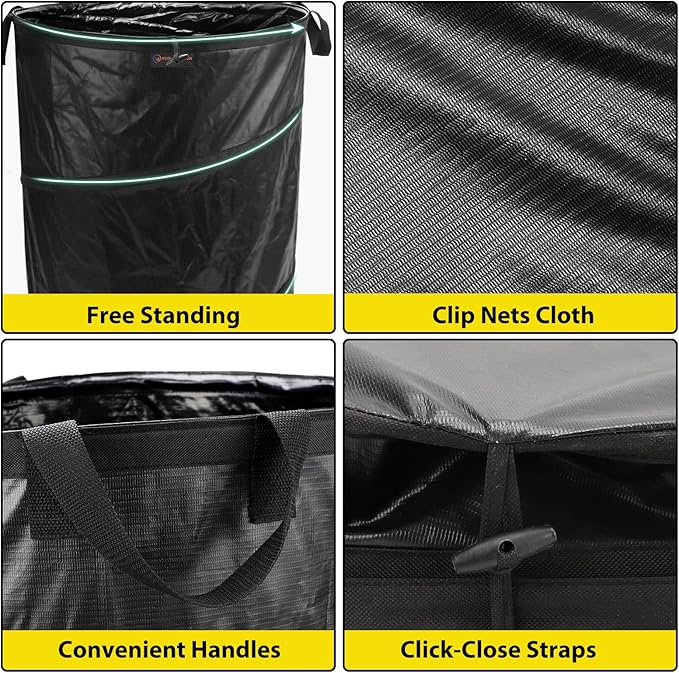 YUDI & GARDEN 45 Gallon Collapsible Garden Bag｜Collapsible Trash Can｜Camping Trash Can,Black,for Collecting Weeds, Party and Yard Waste