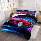 Axolotl Race Car Bedding Set Queen Size,Boys Extreme Sports Comforter Set for Kids Boys Car Racing Gifts,Red Cool Car Comforter Car Sports Quilt Set 1 Comforter Set with 2 Pillowcase Car Racing Gifts