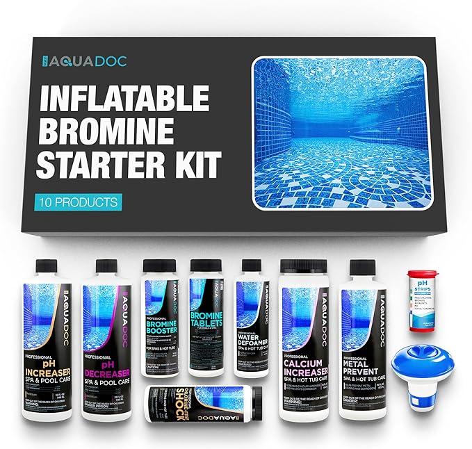 Inflatable Hot Tub Chemical Kit with Bromine Tablets - Inflatable Spa Starter Kit - Convenient Hot Tub Starter Kit & pH Control Kit - AquaDoc Inflatable Spa Chemicals
