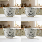 4 Pack Speckled Ceramic Coffee Mugs, 12oz Vintage Green Fern Leaf Large Tea Cups, Rustic Handmade Style Drinking Mugs for Coffee Tea Cocoa Milk, Dishwasher Microwave Safe, Housewarming Gift Set