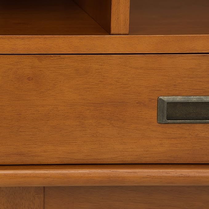 SIMPLIHOME Draper SOLID HARDWOOD 22 Inch Mid Century Modern Bookcase and Storage Unit in Teak Brown, For the Living Room, Study Room and Office