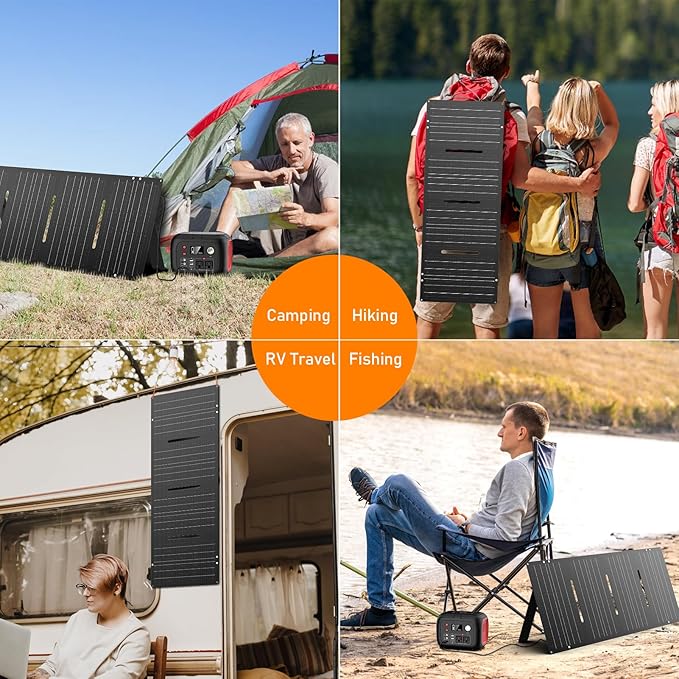 60W YT60 Solar Panel Charger Solar Battery High Efficiency Camping Waterproof IP68 Solar Panel with USB and DC Outputs for Portable Power Station,Power Bank, Phone, Laptop