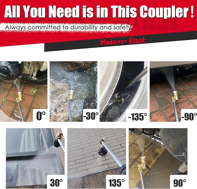 Meteor Blast Pivoting Coupler, 270 Degree with 7 Angles, heavy duty design and Stainless Steel Safety Lock for Pressure Washer Spray Nozzle, Clean Hard to Reach Area, 5000PS