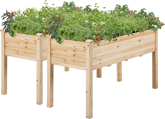 Yaheetech 2pcs Raised Garden Bed 48x24x30in Elevated Wooden Horticulture Planter Box with Legs Standing Growing Bed for Gardening/Backyard/Patio/Balcony, Wood