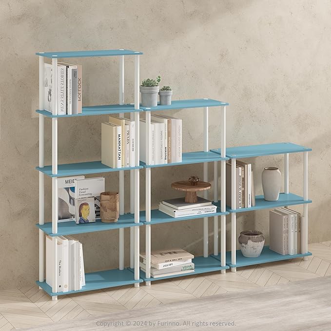 Furinno Turn-N-Tube 5-Tier Multipurpose Compact Display Rack, Shelving Unit, Bookcase, Light Blue/White