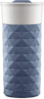 Ello Ogden BPA-Free Ceramic Travel Mug with Lid, Evening Blue, 16 oz | Splash-resistant ceramic travel mug with slider lid and protective silicone sleeve. BPA-free, great for coffee and tea.
