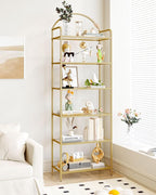 Bookcase Bookshelf, Tempered Glass Bookshelves, Slim Shelving Unit for Bedroom, Bathroom, Home Office, Steel Frame, 6 Tier Gold BC21699G