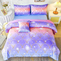 PERFEMET Full Size Mermaid Comforter Sets 6 Pieces Purple Ombre Girls Bedding Sets Tie Dye Rainbow Glitter Bed in A Bag for Kids Teens Girls Women