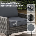 Jing's Villa 2-Piece Outdoor Sectional Single Chair Set, All-Weather Wicker Patio Furniture with L/R Armrest & Cushions, Comfortable Garden Conversation Set for Backyard, Poolside, Deck,Gery