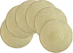SHACOS Gold Glitter Round Placemats Set of 6 Bling Circle Place Mats Washable Table Mats for Christmas Holiday Party Wedding Shower Table Decor (6, Gold)