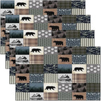 Feelyou Bear Table Place Mats 18"x12" Wild Animal Placemats Set of 4 Ultra Soft Striped Boho Placemat for Kitchen Dining Table Rustic Cabin Country Indoor Outdoor Decor Table Mats Farmhouse Camper