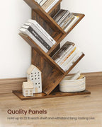 VASAGLE Tree Bookshelf, 9-Tier Bookcase, Large Bookshelf, Space-Saving Corner Shelf, Book Tree, Holds Books, CDs, Games, for Bedroom, Living Room, Home Office, Rustic Brown ULBC11BX