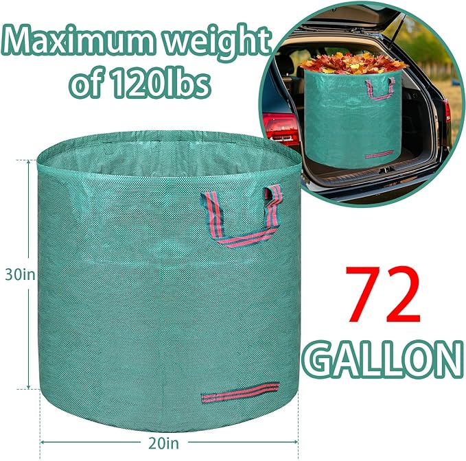 Reusable yard waste bags. 72-gallon large leaf bags(3-pack) Heavy-duty yard garden bag. Leaf bags with 4 handles that can stand upright. Great for collecting leaves and grass clippings