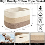 Storage Baskets for Organizing & Shelves, Woven Cotton Rope Organization Bins for Dog Toys, Clothes, Books, Nursery Organizer, 15"Lx11"Wx9.5"H, (4 Packs) Gradient Brown