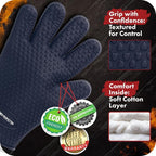 KITCHEN PERFECTION XL Silicone Smoker BBQ Gloves -Heat Resistant Oven Mitts | Waterproof, 5-Finger Design For A Better Grip, for Pitmasters, Meat Smoking, Grilling, Cooking, Frying Turkey | Grill Gift