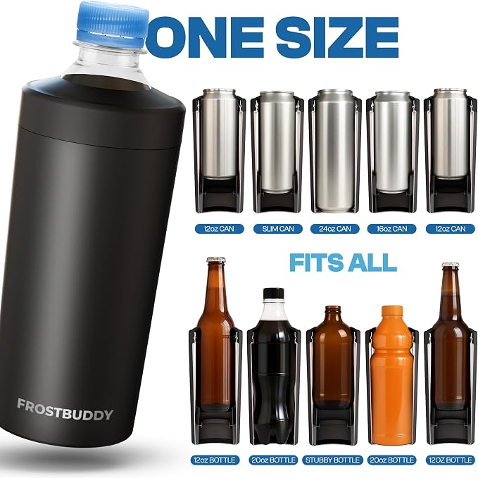 Frost Buddy XL Can Cooler - Fits 12/16/20/24 oz Cans & Bottles (Navy) | Keeps drinks chilled 12+ hrs | No sweat, no condensation | Fits slim & standard cans