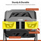 Compost Bin, 43-Gal Dual Chamber Composter Tumbler, Black Yellow | Steel Frame with 2 Sliding Door and Aeration System, 360° Rotating, Tumbling Composting Bin for Kitchen, Garden, Yard