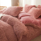 Old Pink Plush Fluffy Comforter Cover Set Queen - Ultra Soft Faux Fur Old Pink Bedding Sets 3 Pieces (1 Fuzzy Duvet Cover + 2 Pillow case) Shaggy Bed Set (Old Pink, Queen)