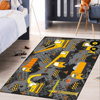 Construction Rugs for Boys Room Play Rug for Cars and Trucks Car Rug Play Mat Kids Rugs for Playroom Car Rug for Boys Room Construction Decor for Boys Room,Grey 3'×4'
