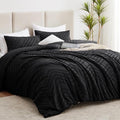 CozyLux King Size Comforter Set Black - 3 Pieces Black Boho Tufted Shabby Chic Bedding Comforter Set for All Seasons, Chevron Bedding Sets with Comforter & 2 Pillow Shams