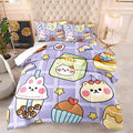 Kawaii Bear Comforter Set for Kids Teens Girls Women,Purple Bear Kids Comforter,1 Comforter with 2 Pillowcase, Microfiber 3 Piece Bedding Set,for All Seasons(Purple，Queen Size)