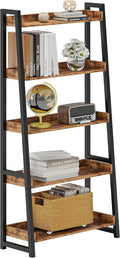 IRONCK Industrial Bookshelf 5-Tier 31.5in Wide, Bookcase Ladder Shelf, Storage Shelves Rack Shelf Unit, Accent Furniture Metal Frame, Home Office Furniture for Bathroom, Living Room