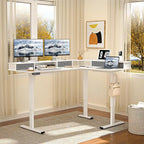 L Shape Standing Desk, 67 * 48 Inches Adjustable Height Standing Desk with 4 Drawers, Corner Electric Standing Desk with Monitor Stand for Home Office, Snow White