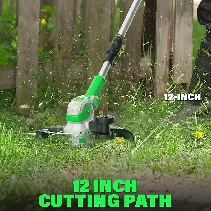 SOYUS 20V Cordless Electric Weed Wacker, 12 Inch String Trimmer Battery Powered with Auto Line Feed, Lightweight Grass Trimmer for Lawn Trimming/Edging with 2X 2.0 Ah Battery and Charger
