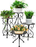 4-Pack Metal Plant Stand for Indoor Outdoor, Heavy Duty Flower Pot Stands for Multiple Plants, Rustproof Iron Planter Holder Display Shelf for Patio Home Garden Porch Balcony(Black)