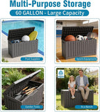 Outdoor Storage Box, 60 Gallon Waterproof Deck Box, Lockable Storage Container, Built-in Reinforcing Metal Rod Outside Resin Bin for Patio, Garden, Poolside and Garage
