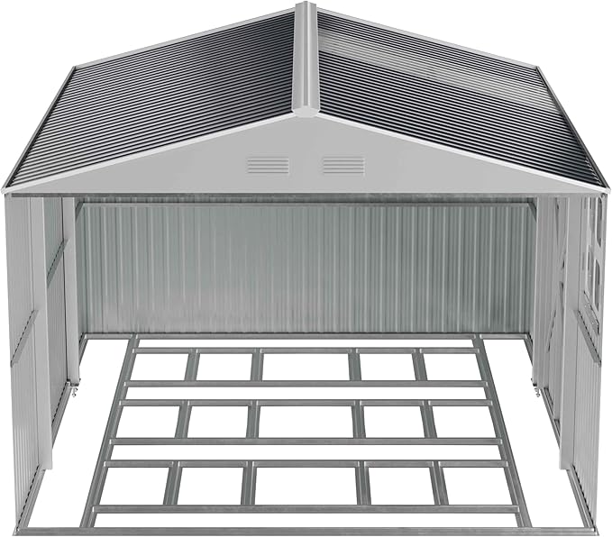 Metal shed 12x10 FT with Floor Kit, Outdoor Storage, Heavy-Duty Garden Sheds with Customizable Skylight & Reinforced Steel Frame, Weatherproof Galvanized Tool Tiny House for Backyard, Patio, and Lawn