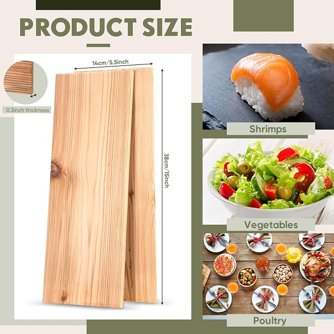 Landical 3/6/10/13/20 Pcs XL XXL Large Cedar Plank for Grilling Salmon Thicker Design Full Filet of Meat Fish Veggies Adding Extra Smoke and Flavor Soaking Fast Easy to Use(13 Pcs,15 x 5.5 Inches)