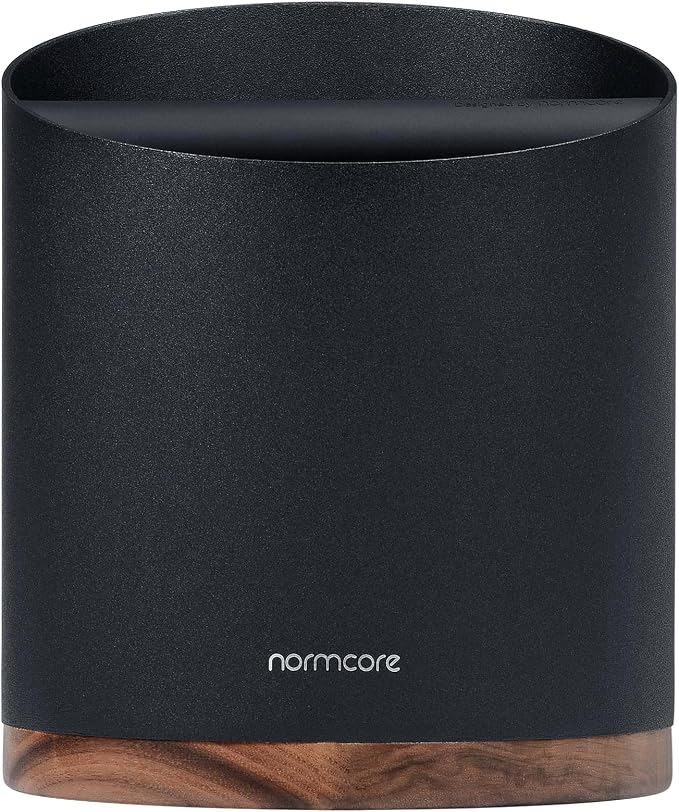 Normcore Espresso Knock Box - 1.8L Capacity, Holds 40–45 Pucks - Heavy-Duty Stainless Steel Coffee Grounds Bin with Removable Knock Bar and Walnut Non-Slip Base, Black
