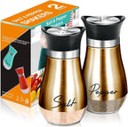 Salt and Pepper Shakers - 4 oz Copper Glass Set with Stainless Steel Lids | Refillable Glass Shakers with Stainless Steel Lids for Cooking, Dining, RV Trips, Camping and BBQs; 4 oz Capacity Each.