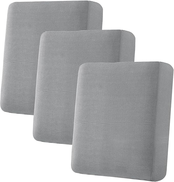 H.VERSAILTEX Super Stretch Individual Seat Cushion Covers - 3 Piece Sofa Cushion Covers in Dove, Thick Jacquard Textured Twill Fabric