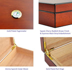 Humidor Cigar Box Holds 20 Cigars, Seal Lid Closure, Spanish Cedar Wood Travel Storage Cigar Case with Removable Divider, Humidifier and Golden Hygrometer, Gift for Man, Sapele Cherry Finish