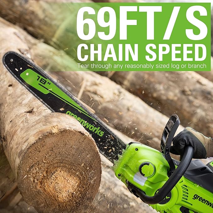 Greenworks 40V 18" Brushless Cordless Chainsaw (Great For Tree Felling, Limbing, Pruning, and Firewood / 75+ Compatible Tools), Tool Only