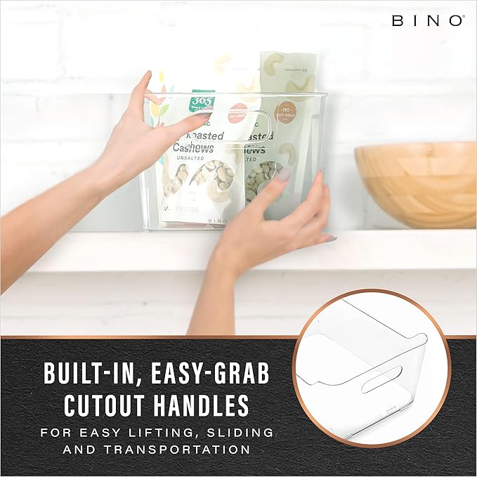 BINO | Plastic Organizer Bins, X-Large - 4 Pack | The SOHO Collection | Multi-Use Organizer Bins | Pantry & Freezer Bin | Plastic Storage Containers | Bin for Home & Kitchen Org
