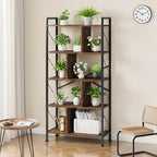 5 Tier Bookshelf with Storage, 61 Inch Tall Industrial Book Shelf with Open Display Bookshelves, 5 Shelf Bookcase with Metal Frame for Living Room, Bedroom and Home Office-Rustic Brown