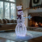 4.5FT Lighted Snowman for Christmas Decoration, 3D Pre-Lit Iridescent Snowman Xmas Decor with 100 LED Lights, Glittered Standing Holiday Display for Outdoor, Indoor