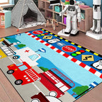 Cartoon Ambulance Car Area Rug Car Carpet for Kids Play Rug for Cars and Trucks Car Rug Play Mat Car Track Rug Truck Rugs for Boys Room Rugs for Boys Bedroom,Light Blue 3'×4'