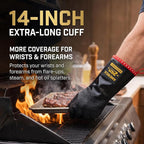 PRO BBQ Gloves, Black Neoprene, 14-Inch, Heat Resistant up to 932°F, Waterproof with Cotton Lining, America 250th Anniversary Edition, Includes Storage Bag (Roomy Fit-14INCH-932℉-PRO)