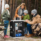 EAGLE PEAK Outdoor Folding Camping Table with Large 3-Tier Storage Organizer and Side Pockets, Easy Set Up Portable Aluminum Camping Kitchen, Black