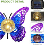 Solar Lights Outdoor Garden Butterfly Decor, Metal Butterfly Statue Decoration with LED Crackle Glass Globe, Solar Powered Lighted Garden Art Decor for Patio Lawn Yard Pathway Tabletop Ground
