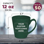 DISCOUNT PROMOS Custom Glossy Ceramic Latte Coffee Mug 12 oz. Set of 50, Personalized Bulk Pack - Perfect for Tea, Espresso, Cappuccino, Hot Cocoa - Green
