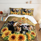 HOSIMA Farmhouse Animal Cow Comforter Western Bedding Sets Queen,Sunflower Comforter for Girls Boys Teens,Cow Print Bedding Room Decor,Floral Comforter Set with 2 Pillowcases.