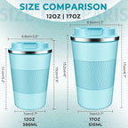 Insulated Coffee Tumbler 12 oz, Stainless Steel Coffee Mug with Lids, Travel Coffee Mug Leak Proof, Double Wall Vacuum Insulated Reusable Coffee Cup, Keep Drinks Hot and Cold (Turquoise, 12 Ounces)