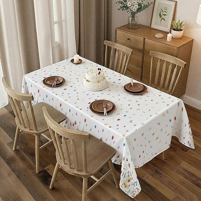 Floral Tablecloth 4 Packs 54x108 Inch - Butterfly Spring Wildflower Plastic Table Cover for Wedding Decorations Easter, Baby in Bloom Showers & Mother's Day Tea Parties Disposable Rectangle Tablecloth