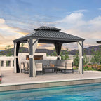 PURPLE LEAF 10' X 12' Hardtop Gazebo with Galvanized Steel Double Roof Outdoor Gazebos for Patio Lawn and Garden Included Netting and Beige Curtains