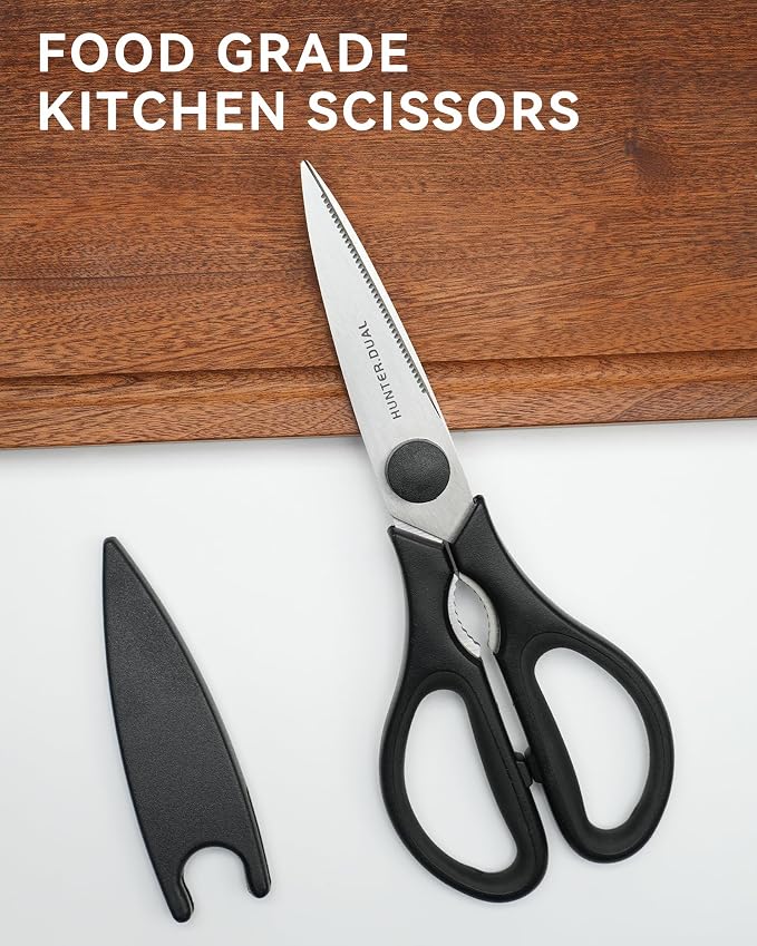 Kitchen Scissors for Food, HUNTER.DUAL Heavy Duty Come Apart Poultry Shears for Cooking, All Purpose for Cutting Chicken, Meat, Fish & Vegetables (Black, 8.35 Inch)